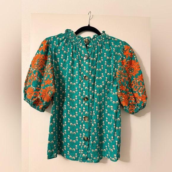 THML Teal and Orange Embroidered Blouse - Picture 2 of 4